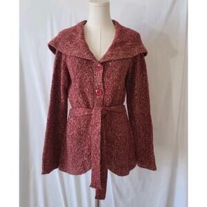 Anthropologie Y2K Sleeping On Snow Red Knitted Belted Cardigan Jacket Small